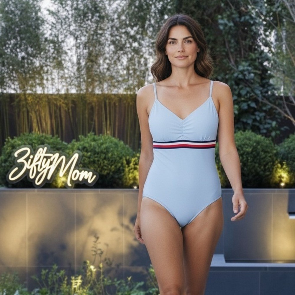 Tommy Hilfiger Sky Captain Crossover Elastic Ruched Blue One Pc Swimsuit XL